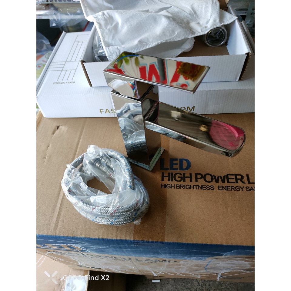 Vòi Rửa Mặt Lavabo Nóng Lạnh INOX 304 Bóng - Lavabo Vuông bóng