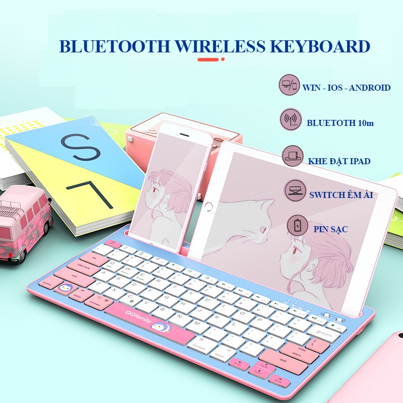 Bàn phím bluetooth Forev dùng cho Ipad điện thoại laptop pin sạc IOS ANDROID WINDOWS chính hãng