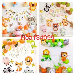 MẪU MỚI Set trang trí sinh nhật chủ đề các loại thú hoang dã cho bé