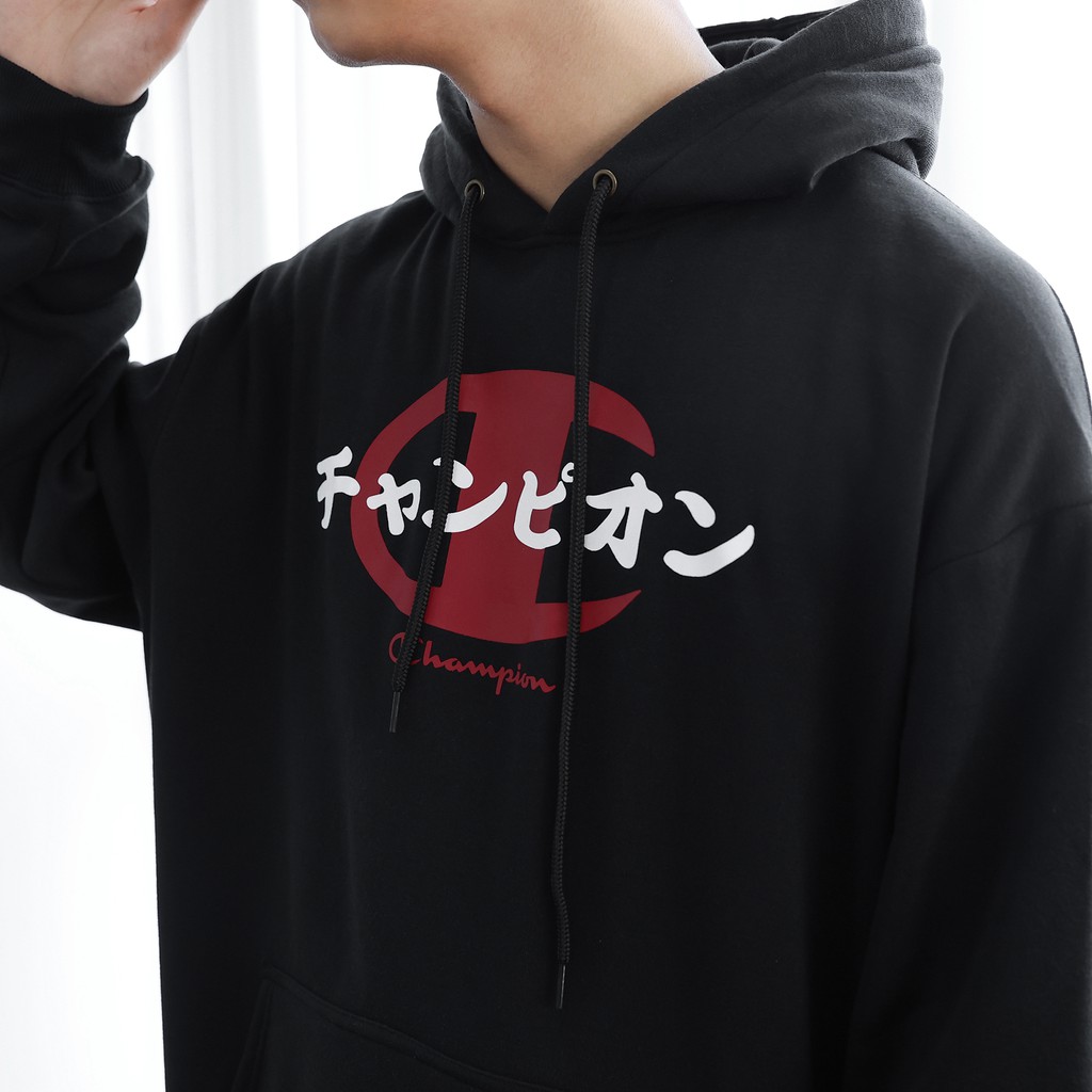 Áo Hoodie In Chữ Champion Nhật Sắc Nét Phía Trước - Chất Vải Nỉ Bông Cotton - Form Rộng Rãi Unisex Nam Nữ - Màu Đen