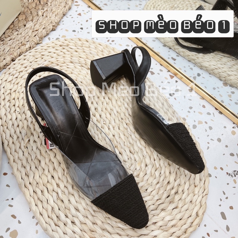 Sandal zara mica mũi vải gót trụ xuất dư fullbox