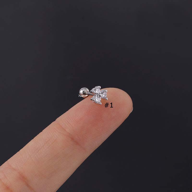 Khuyên tai dạng hạt bằng thép không gỉ đính đá zircon 20g nhiều màu thời trang