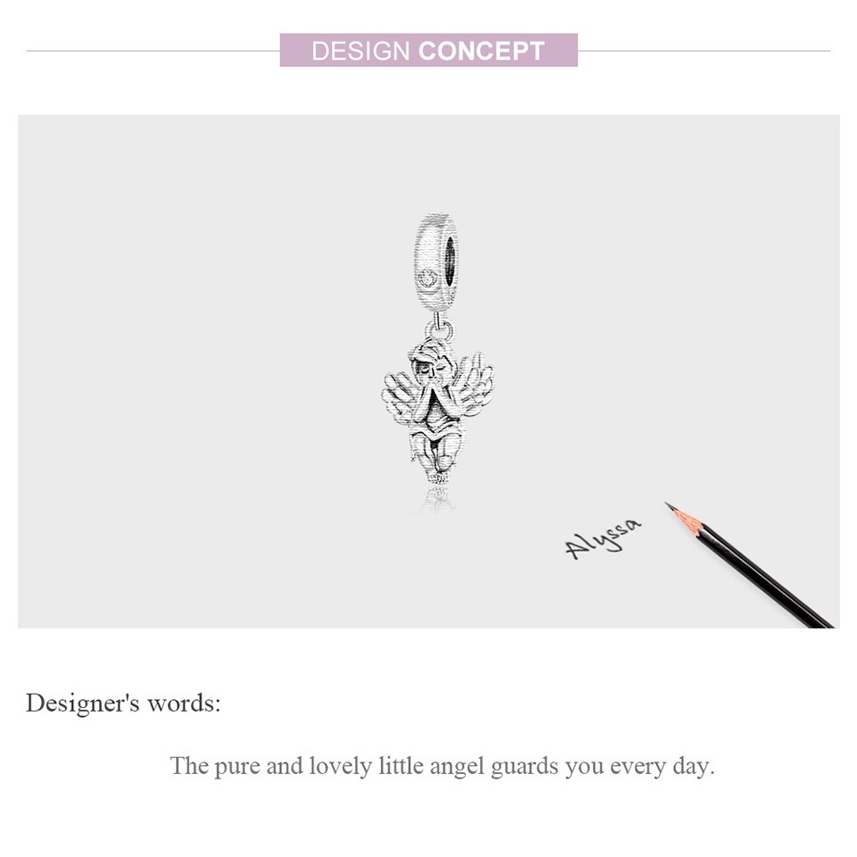 Mặt vòng tay BAMOER SCC1686 bạc 925 hình thiên thần nhỏ đính CZ thời trang cho nữ