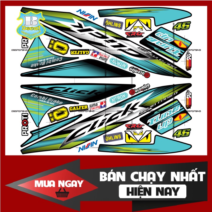 ( Quí khách vui lòng mang ra tiệm cho thợ dán ) Tem Click 110 Tune up xanh ngọc đen