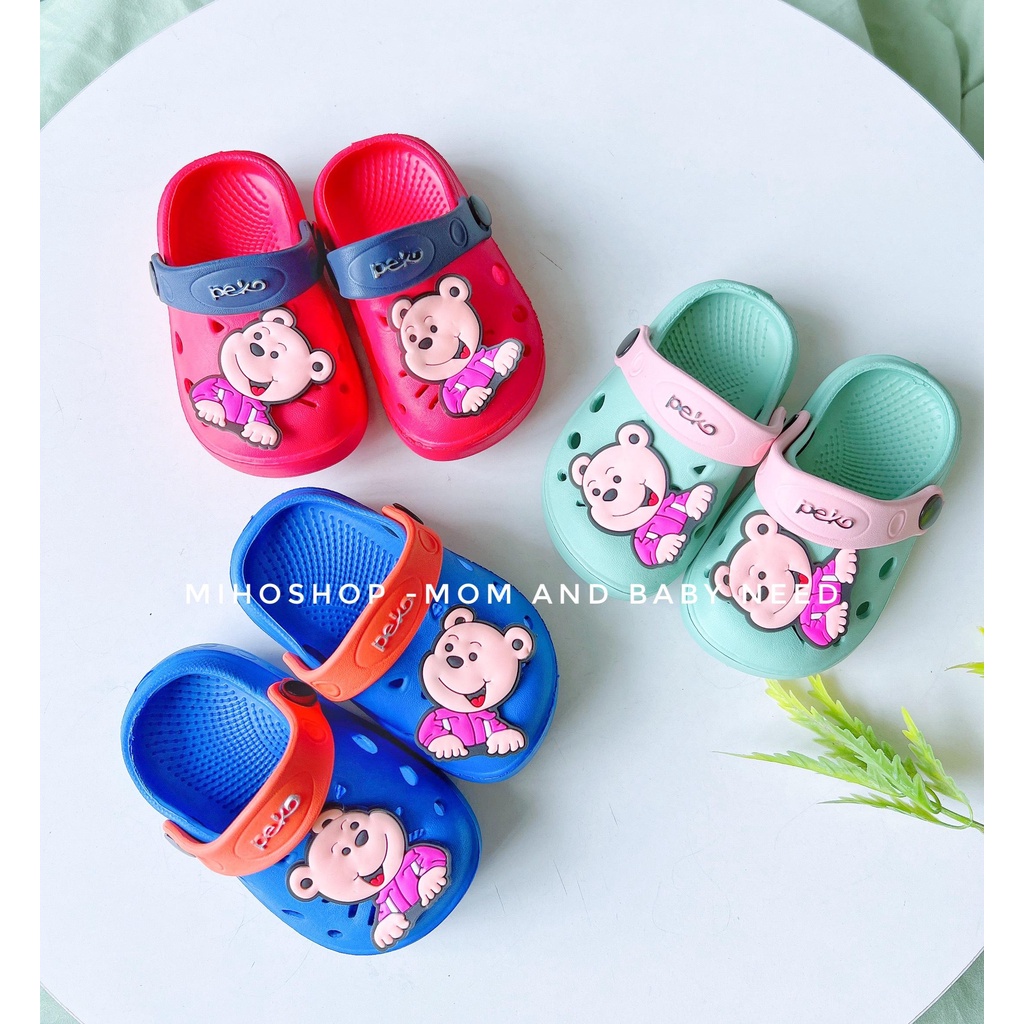 Dép Sục Peko Sticker Gấu Siêu Nhẹ Mềm Êm Chân Cho Bé Trai Bé Gái