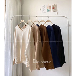 Áo len cổ v oversize AL8