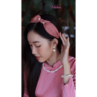 Băng đô cài tóc xoắn nơ vải đính hạt châu - chính hãng nhà hoa