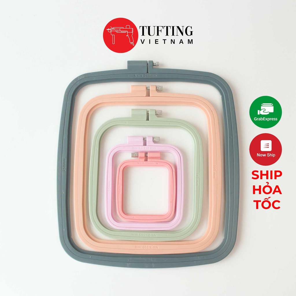 Khung thêu tay hình vuông chất liệu nhựa phù hợp thêu truyền thống, thêu nổi thêu xù punch needle nhiều kích thước