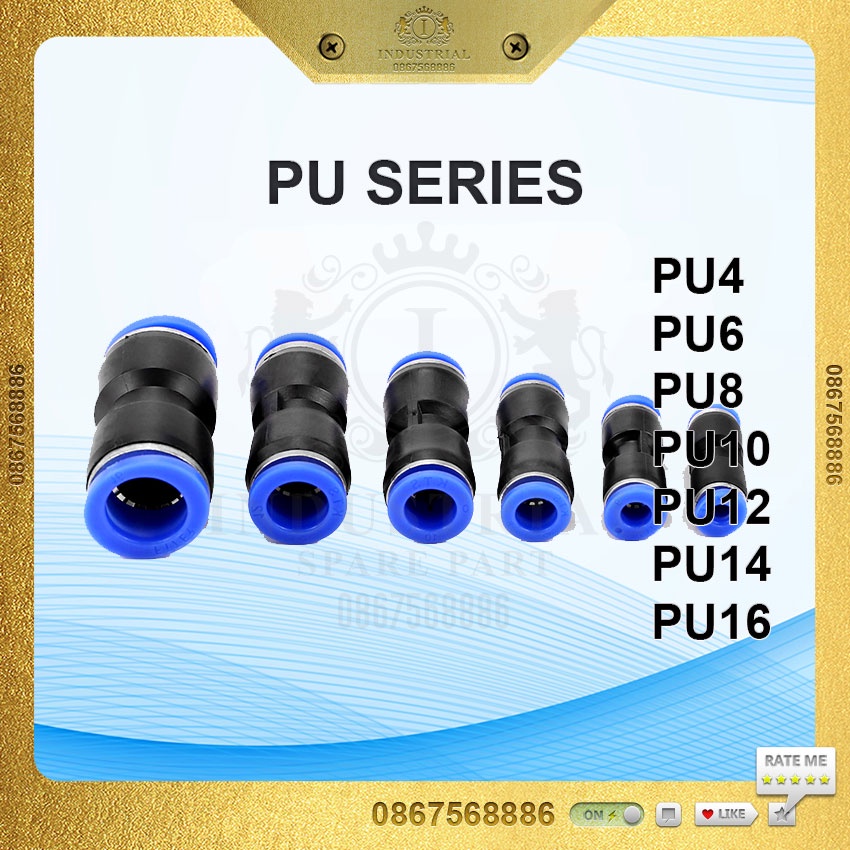Đầu nối ống nhanh PU4 PU6 PU8 PU10 PU12 PU14 PU16. Măng sông nối nhanh, đầu nối dây hơi, cút nối nhanh nhựa khí nén