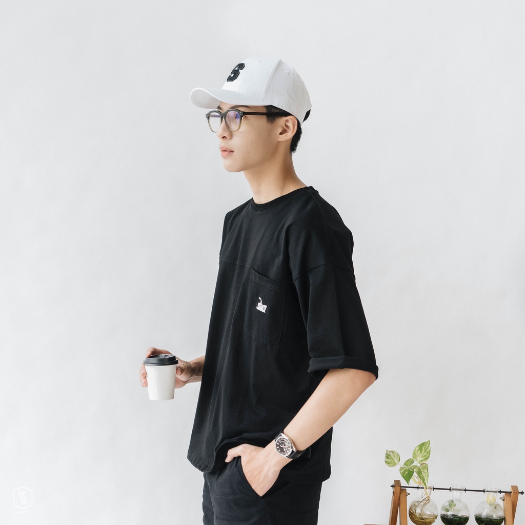 Áo thun ngắn tay Unisex cổ tròn có túi ngực thêu hoạ tiết thuyền SSSTUTTER thoáng mát thấm mồ hôi Try Tee