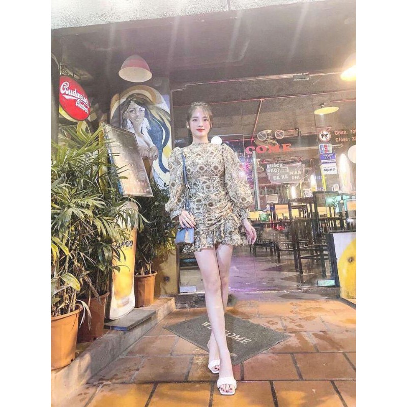 Váy hoa họa tiết dài tay dáng đuôi cá BCi