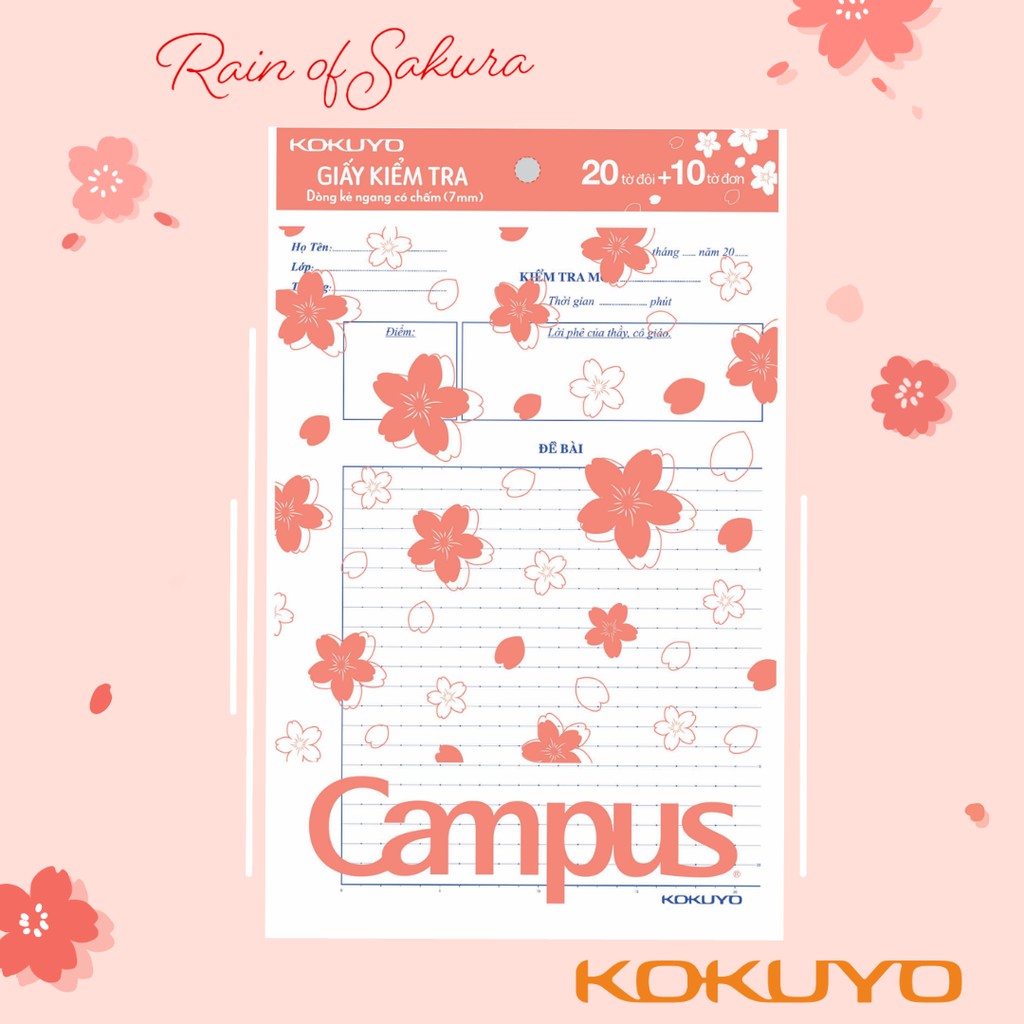 Giấy Kiểm Tra Kẻ Ngang Có Chấm Campus Rain Of Sakura 30 Tờ Khổ B5
