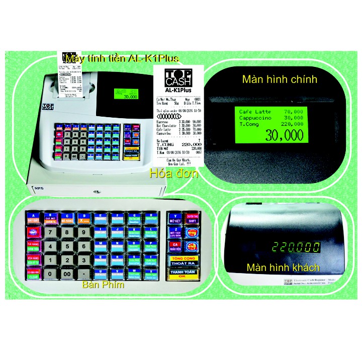 Máy bán hàng với phần mềm bán hàng vĩnh viễn cài đặt sẵn + máy in hóa đơn tính tiền + két tiền theo - TOPCASH AL-K1P