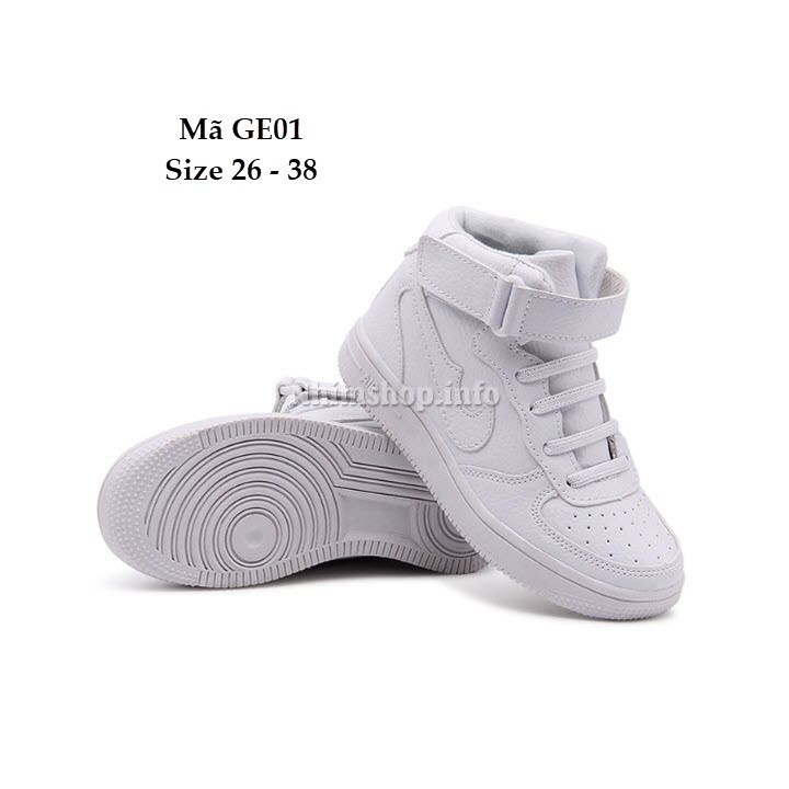 Giày thể thao cho bé trai và bé gái GE01 màu trắng sneaker cá tính