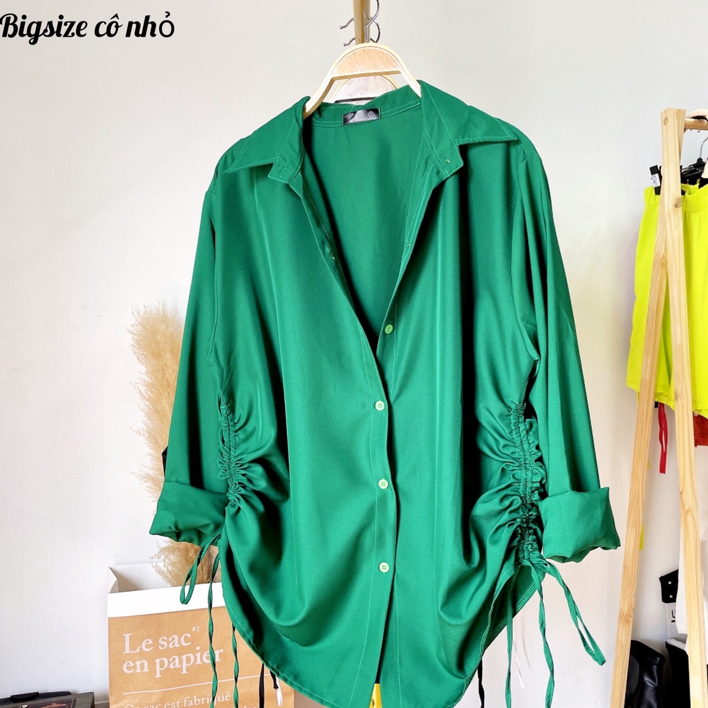 áo sơ mi nữ tay dài phom rộng bigsize rút dây 2 bên dáng dài,áo sơ mi kiểu đủ màu mã at4