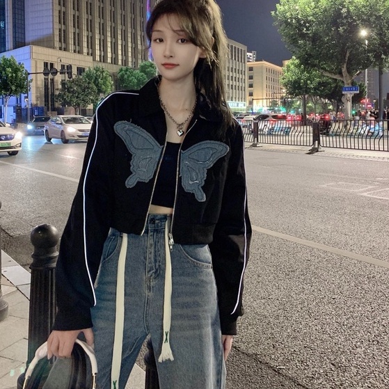 Áo khoác ZHELIHANGFEI dài tay eo cao thêu hình bướm thời trang quyến rũ cao cấp