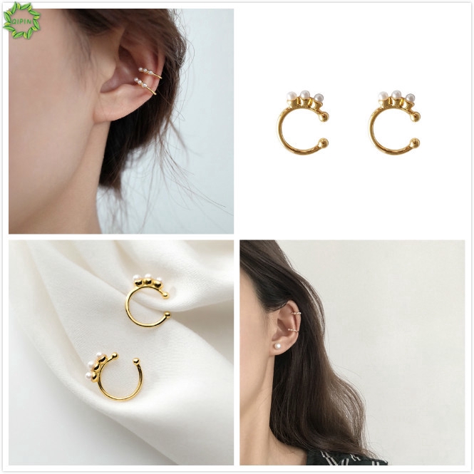 Khuyên kẹp tai đính ngọc trai giả mini có thể chỉnh phong cách Hàn Quốc hợp thời trang