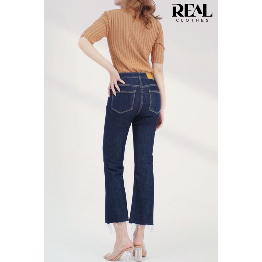 Quần jeans nữ ống loe xanh, lưng cao, co giãn, có túi, tôn dáng