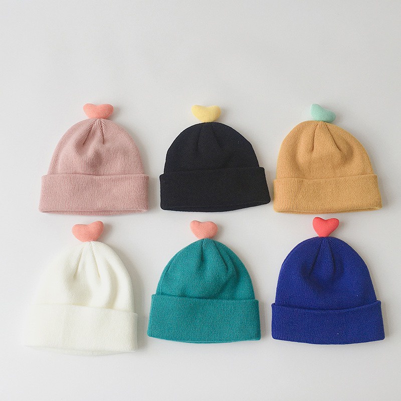 Mũ len tim mũ beanie nhiều màu sắc cực dễ thương cho bé MS-04