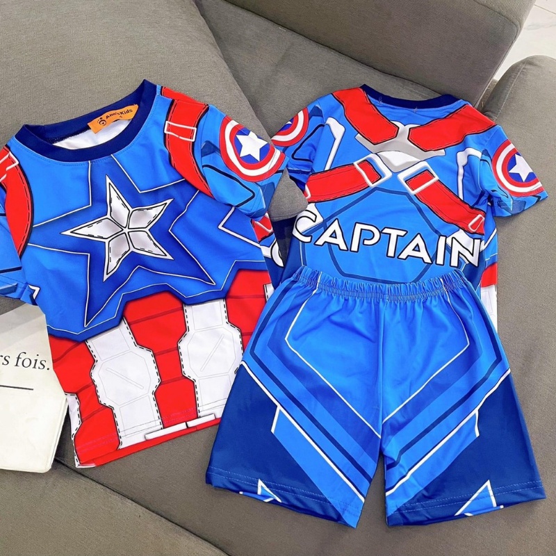 Bộ cộc tay cho bé trai chất thun lạnh in 3D spider man, siêu nhân,thor, captain americar Xu Xu Kids