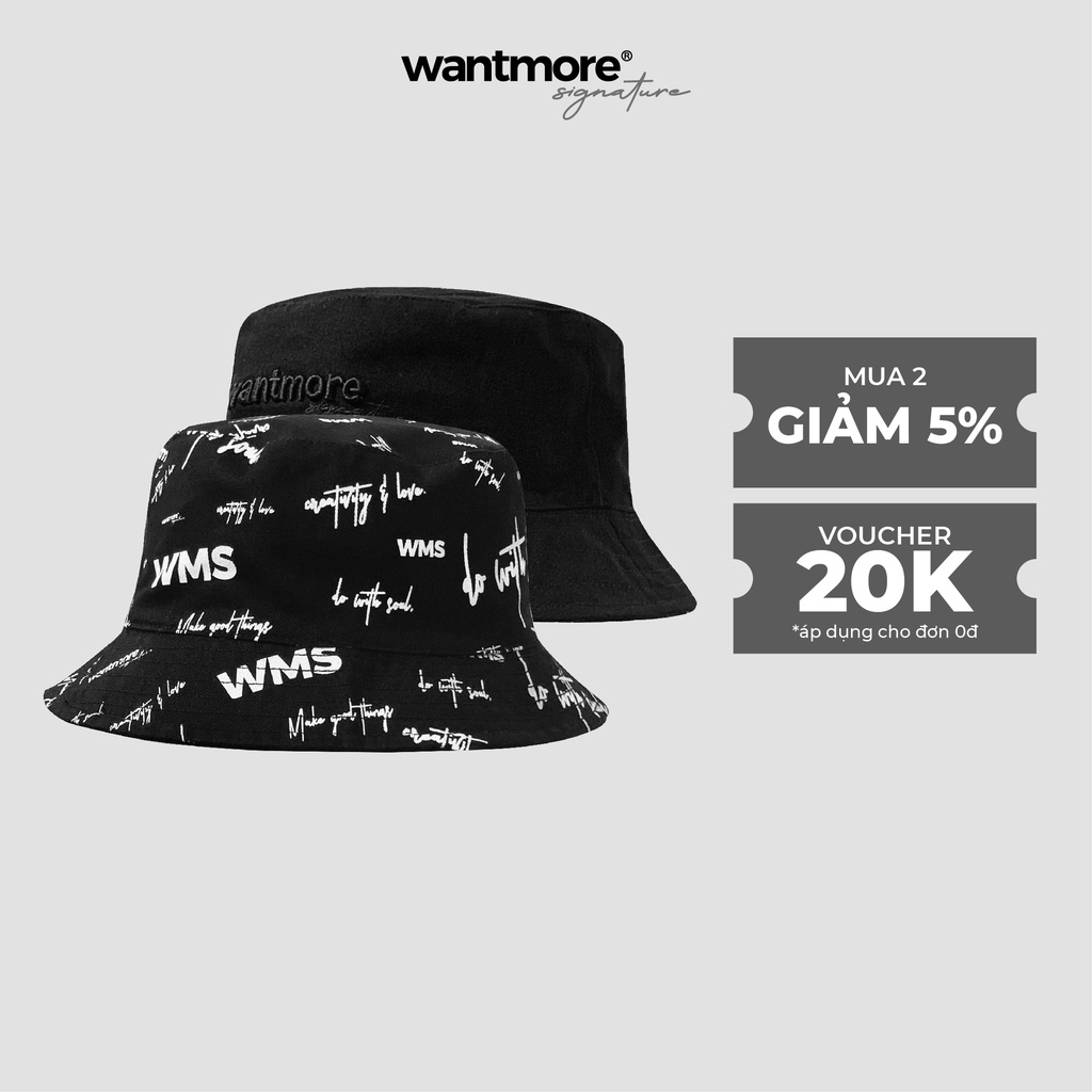 Mũ bucket tai bèo vành rộng CHAOS Wantmore.Signature vải kaki hai mặt phong cách