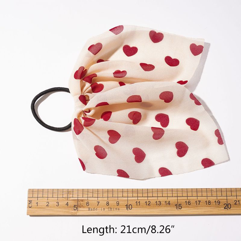 Dây Buộc Tóc Cao Su Ruy Băng Dài Co Giãn In Họa Tiết Trái Tim Dễ Thương Cho Nữ