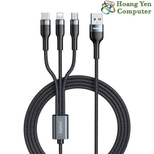 [MẪU MỚI] Cáp Sạc 3 Đầu Remax RC-189TH (IPTablet - MICRO USB - TYPE C) Dây Dù 1.2M - Hoàng Yến Computer