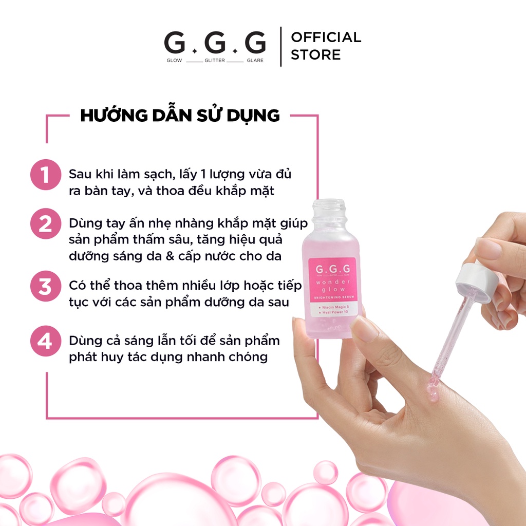 Tinh Chất Cấp Ẩm, Dưỡng Sáng, Căng Bóng Da, HA và Niacinamide GGG Wonder Glow Brightening Serum 10ml &amp; 30ml