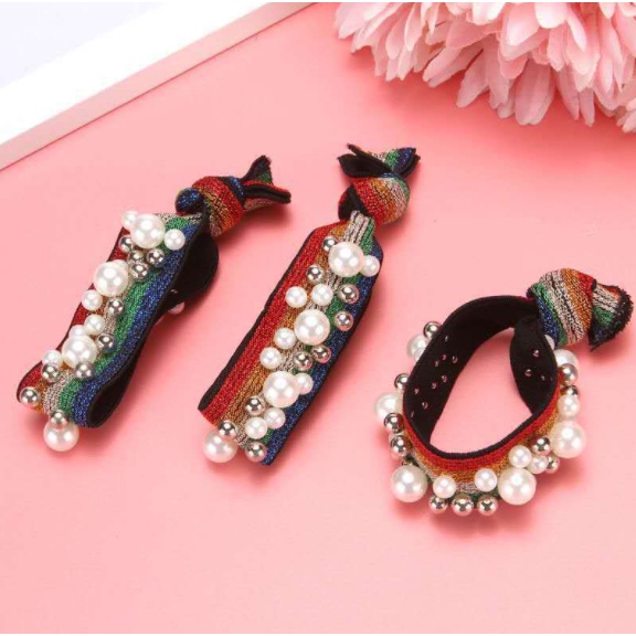 Dây buộc tóc đính đá nhiều màu - Chun cột tóc phong cách Hàn Quốc Duashop