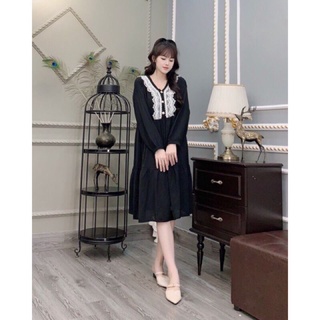 Váy Bầu Thu Đông Cổ Bèo Lụa