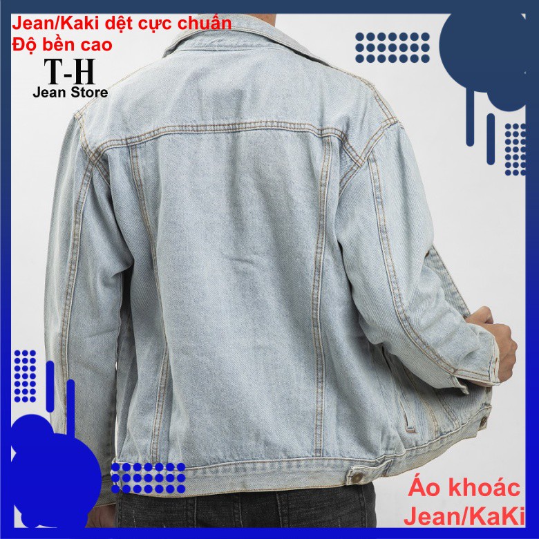 Áo khoác Jean Nam xanh túi tròn, áo bò Nam form rộng thiết kế phù hợp mọi lứa tuổi lazashop22