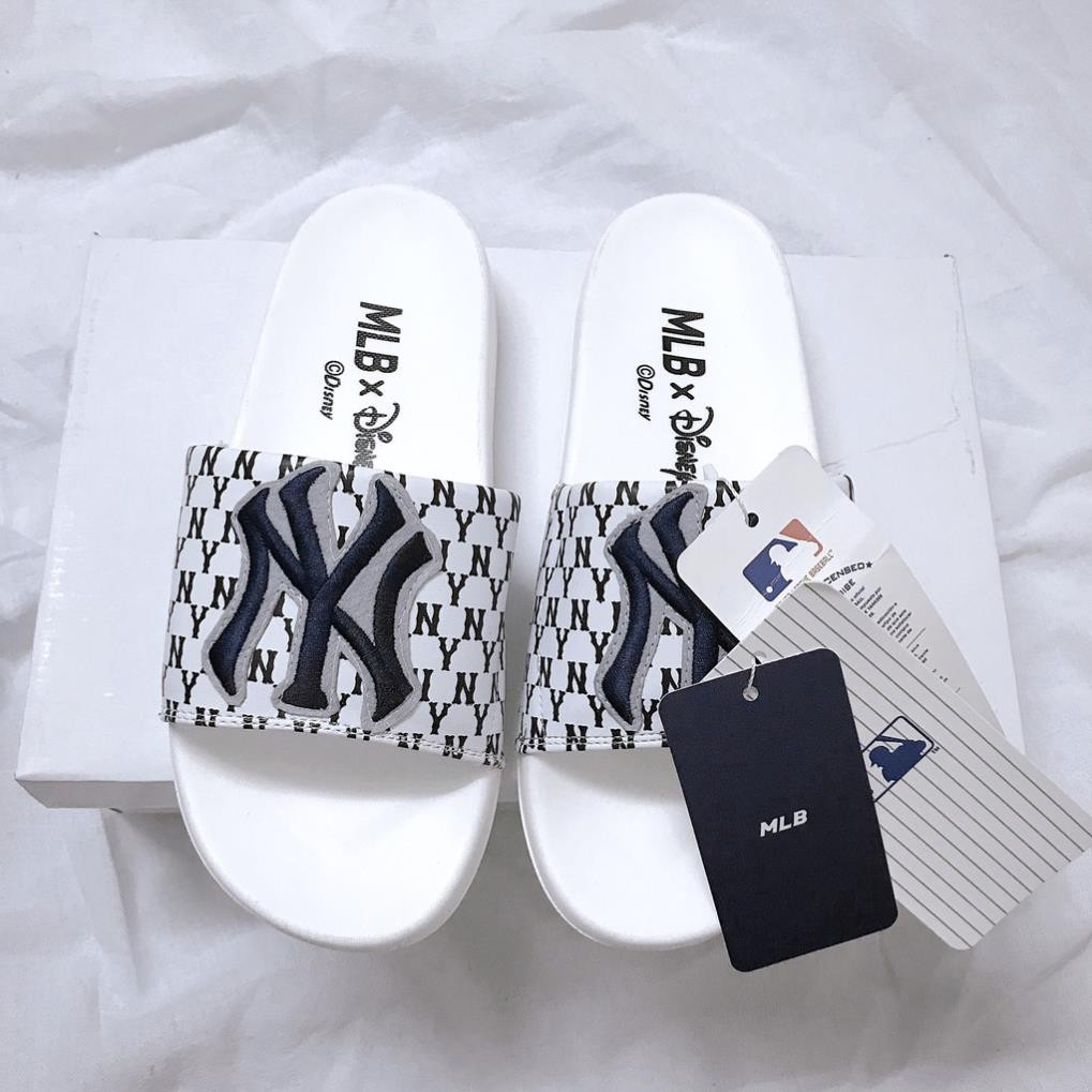 Dép quai ngang mlb unisex Luxury NY, Dép thời trang nam nữ MB NY white đế đúc - LuxurySneaker