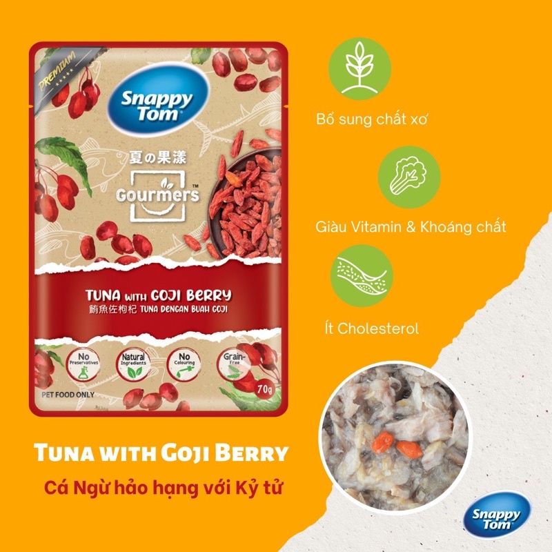 Thức ăn pate cho mèo vị trái cây Snappy Tom bịch 70 gr đủ vị