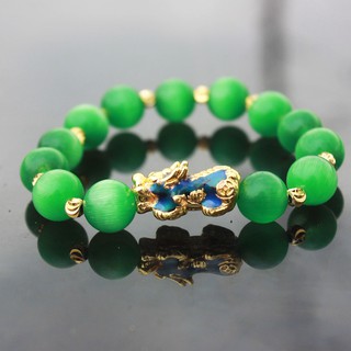 [Phong Thủy Nữ] Vòng Tay Tỳ Hưu Vạn Sắc Đá Mắt Mèo Xanh Lục