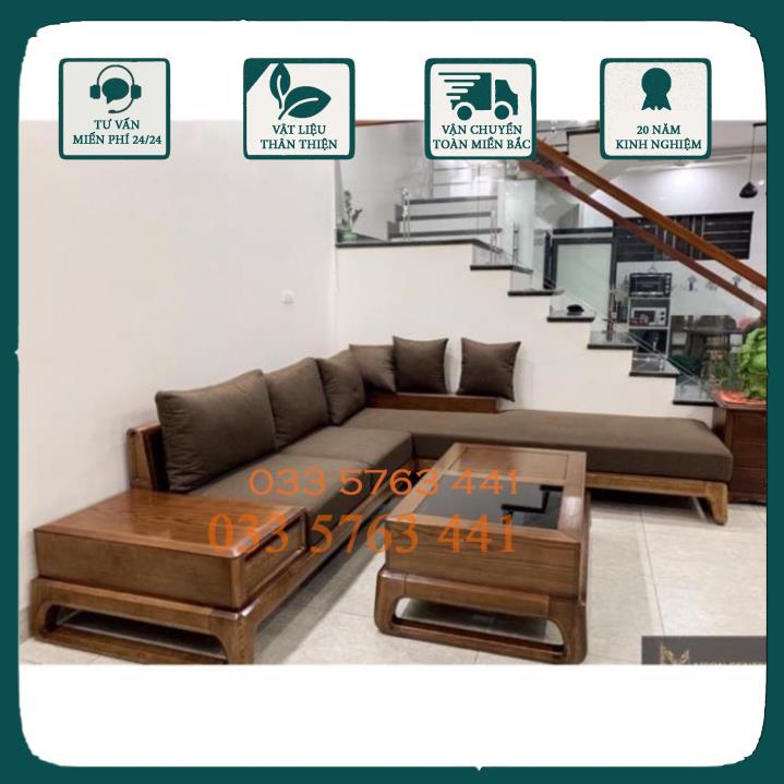 Sofa gỗ sồi nga 100% -  Ảnh thật kèm feedback khách hàng - Sofa góc L kích thước 2m7x1m8