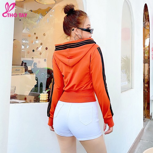 Áo khoác nữ croptop phối sọc tay và nón - THỎ TÂY | BigBuy360 - bigbuy360.vn