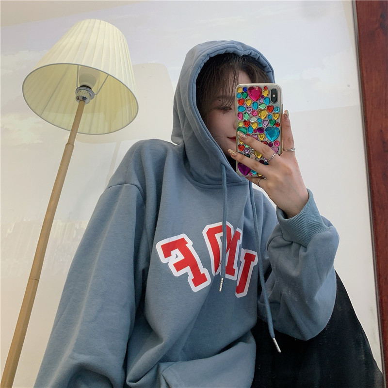 SUXI NEW Áo Hoodie Dáng Rộng Có In Chữ Phong Cách Hàn Quốc Cho Nữ