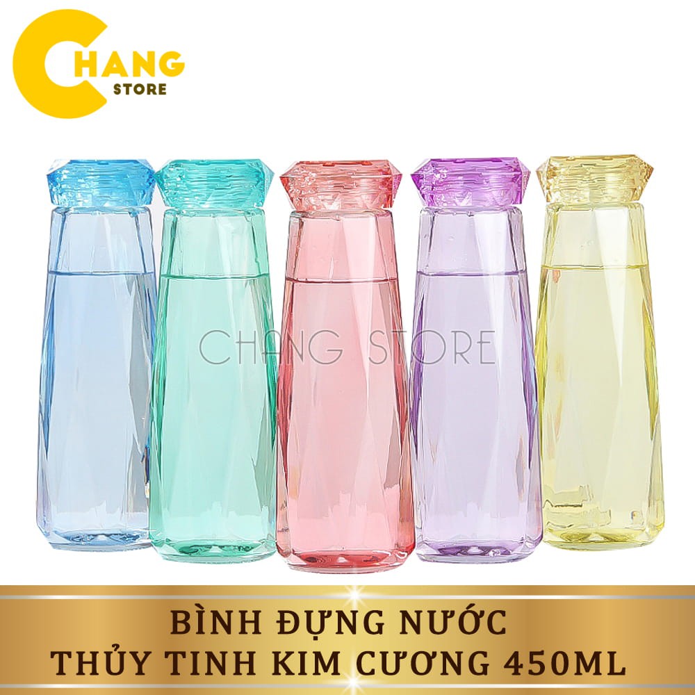 Bình thủy tinh kim cương nhiều màu 450ml cải tiến siêu nhẹ, siêu chịu nhiệt, cực bền