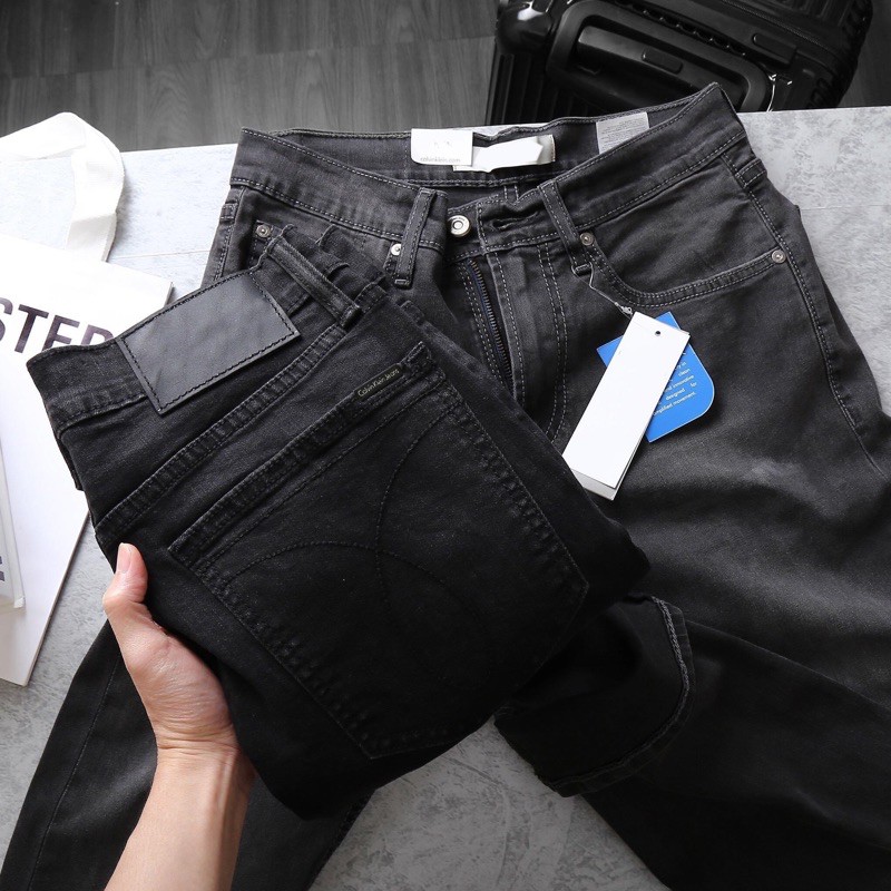 Quần Jean Nam c.K đen tuyền hàng xuất xịn- ống đứng jeans co giản