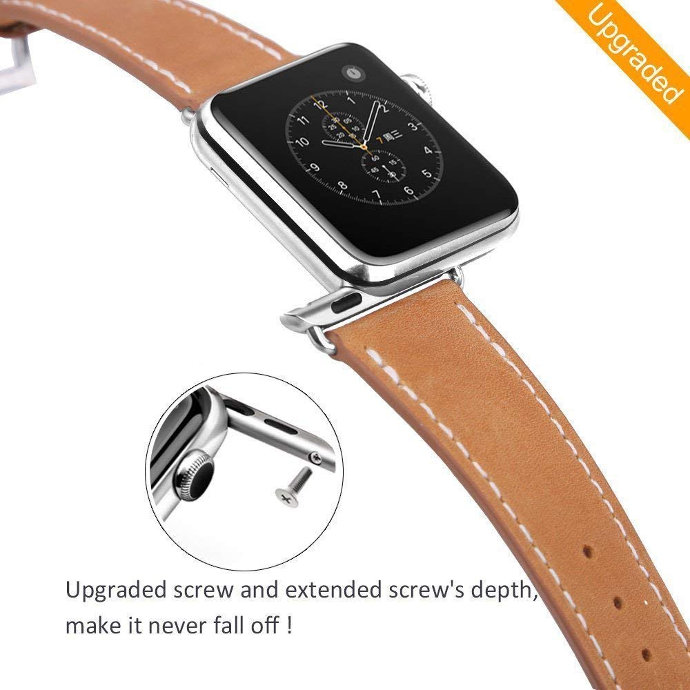Dây đeo bằng da thích hợp cho đồng hồ thông minh Apple Watch Series 6 5 4 3 2 1 Se 38mm 40mm 42mm 44mm kèm vỏ silicon