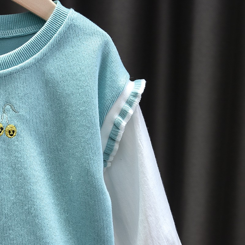 Áo Sweater Tay Dài Giả Nhiều Lớp Thời Trang Mùa Xuân Cho Bé Gái