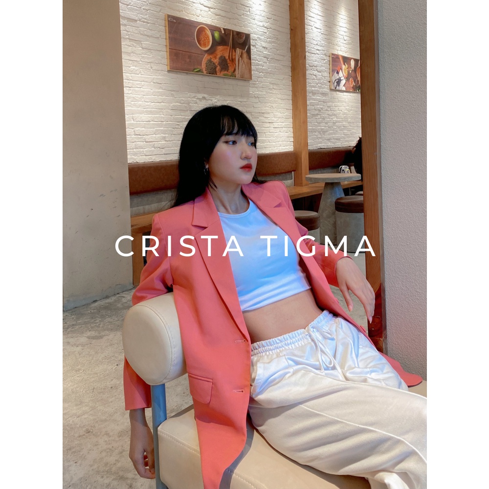 Áo Blazer dáng công sở có độn vai màu Hồng Pinkie Crista Tigma - Freesize