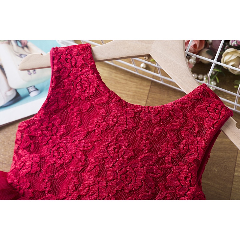 Đầm Ren Không Tay Thêu Hoa Hồng Cho Bé Gái 1-6 Tuổi