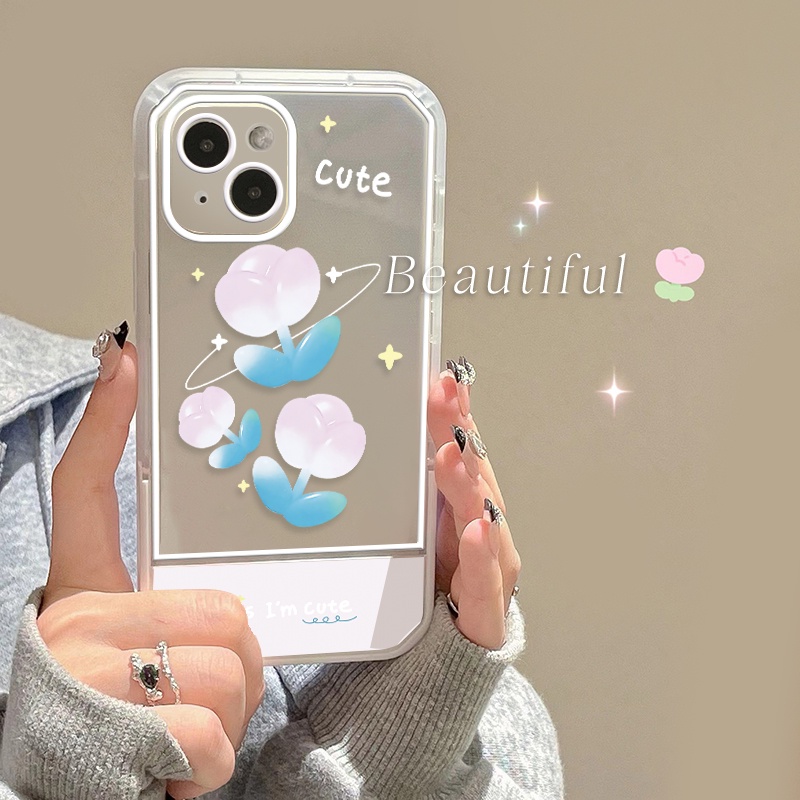Ốp Điện Thoại Silicon Mềm Trong Suốt Có Giá Đỡ Hình Hoa Tulip Cho IPhone 7 8 Plus X XR XS Max 11 12 13 Pro Max 6 6S SE 2020