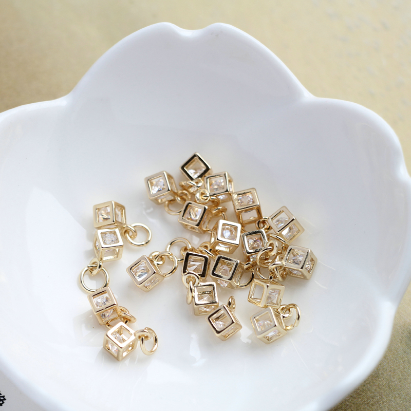 Mặt Vòng cổ Hình Vuông Đính Đá zircon 14K Đường Kính 4mm Làm Trang Sức Thủ Công