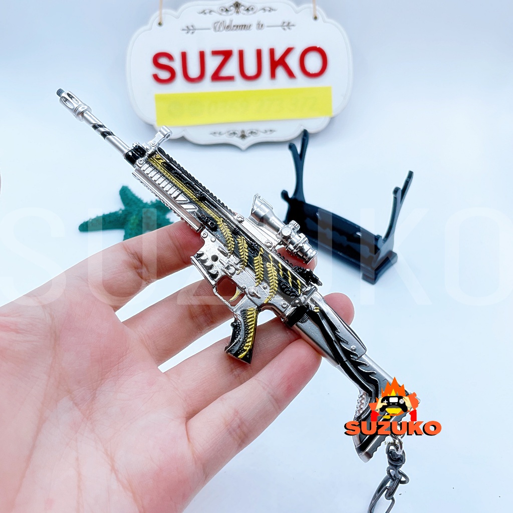Mô hình kim loại lắp ráp SCAR pubg đồ chơi lắp ghép mini Skin Gold Keel 21cm đồ chơi lắp ghép Tặng kệ đỡ trưng bày