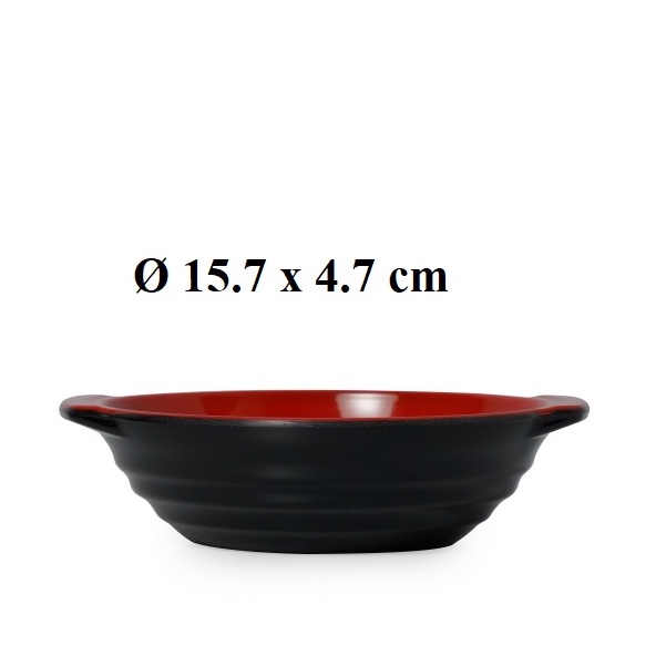 Tô(bát) đựng canh nhựa Melamine có quai cầm 2 lớp đỏ đen Size 15.7 x 4.7 cm