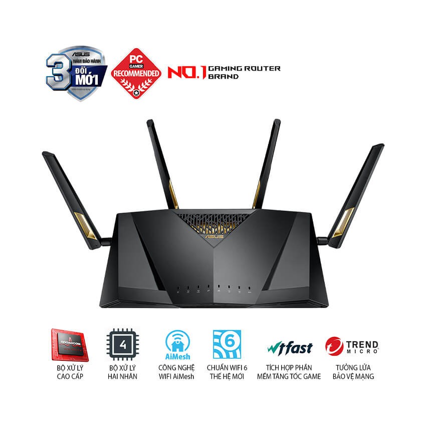 Bộ phát wifi 6 Asus RT-AX88U Gaming AX6000Mbps (Hàng chính Hãng Asus Việt Nam)