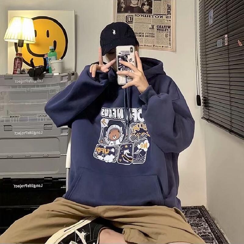 Áo hoodie dáng rộng in họa tiết hoạt hình phong cách Nhật Bản thời trang cho nam và nữ kích thước M-5XL