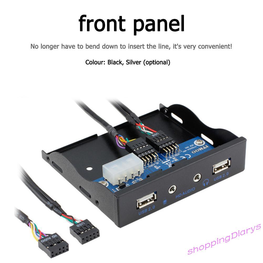 ✤Sh✤ 3.5 inch 9Pin to 2 USB 2.0 HUB Floppy Bay HD Audio 3.5mm Front Panel Rack